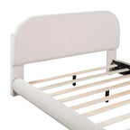 Letto imbottito con struttura a piattaforma, rivestito in tessuto Teddy Fleece, matrimoniale