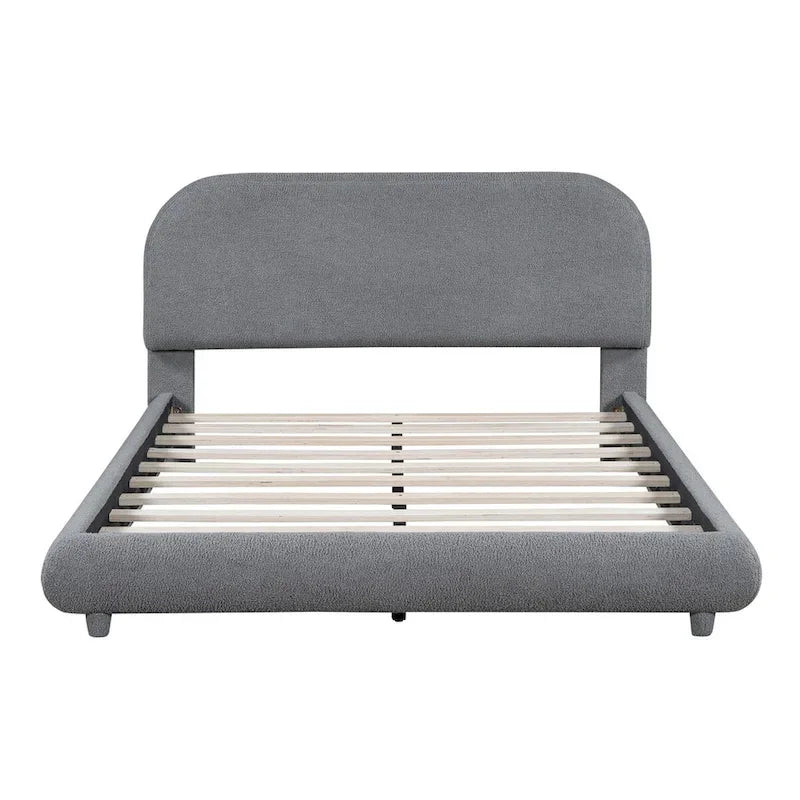 Letto imbottito con struttura a piattaforma, rivestito in tessuto Teddy Fleece, matrimoniale
