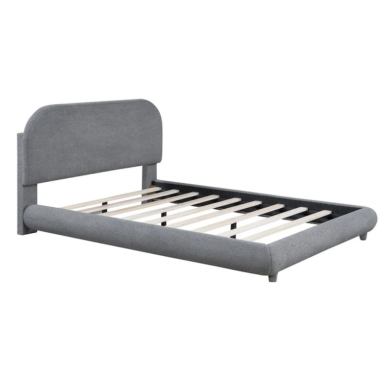 Letto imbottito con struttura a piattaforma, rivestito in tessuto Teddy Fleece, matrimoniale