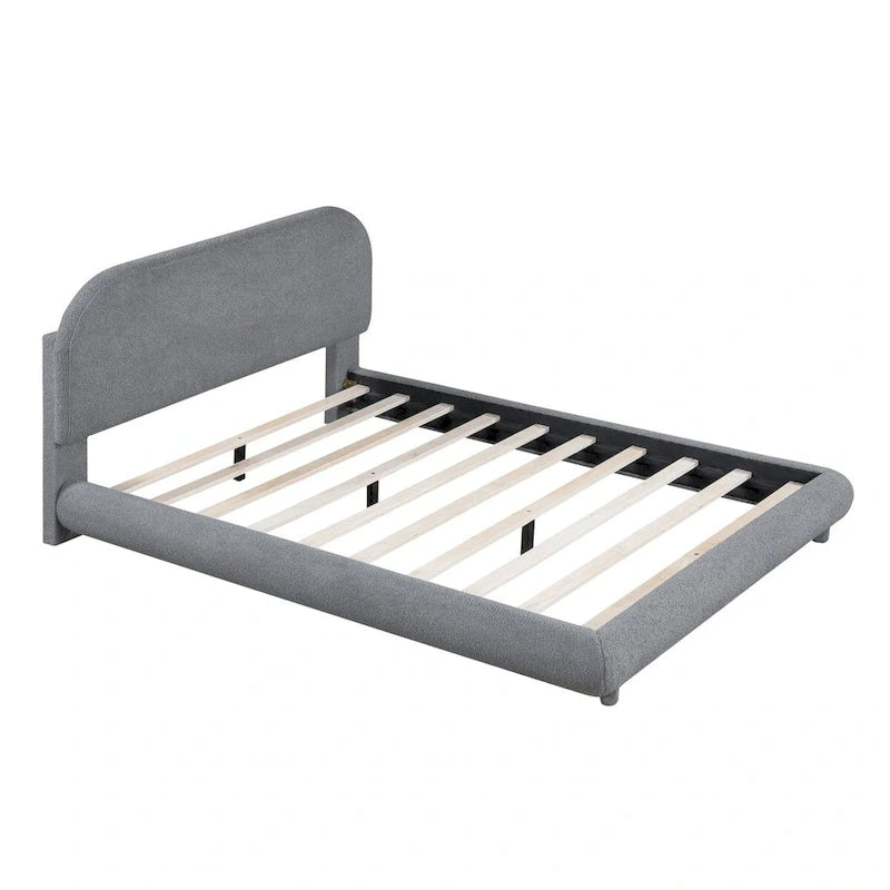 Letto imbottito con struttura a piattaforma, rivestito in tessuto Teddy Fleece, matrimoniale