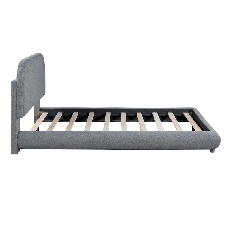 Letto imbottito con struttura a piattaforma, rivestito in tessuto Teddy Fleece, matrimoniale