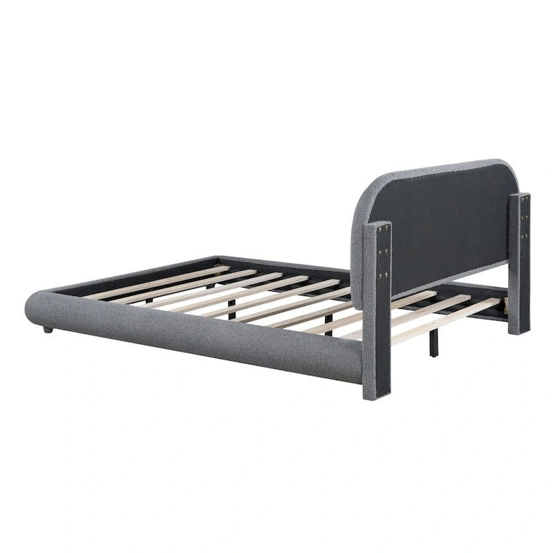 Letto imbottito con struttura a piattaforma, rivestito in tessuto Teddy Fleece, matrimoniale
