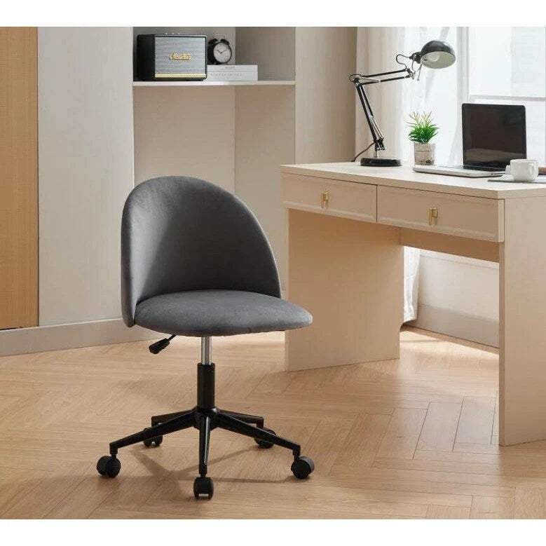 Sedia da ufficio Boucle, Sedia da scrivania con schienale medio regolabile, girevole, con gambe nere, Sedia da scrivania imbottita con ruote