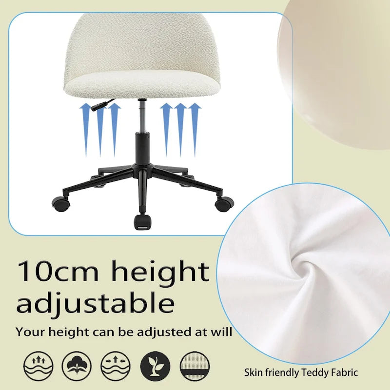 Sedia da ufficio Boucle, Sedia da scrivania con schienale medio regolabile, girevole, con gambe nere, Sedia da scrivania imbottita con ruote