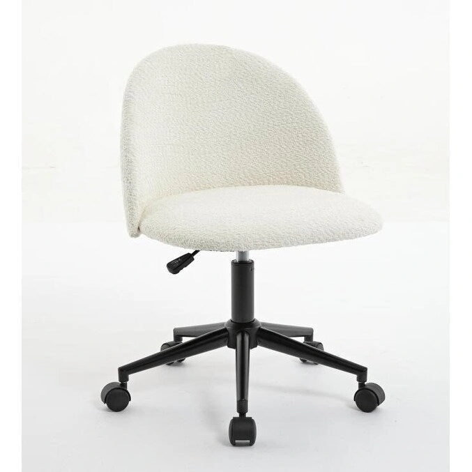 Sedia da ufficio Boucle, Sedia da scrivania con schienale medio regolabile, girevole, con gambe nere, Sedia da scrivania imbottita con ruote