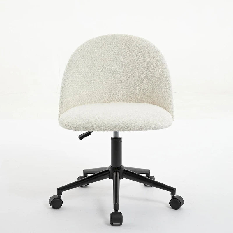 Sedia da ufficio Boucle, Sedia da scrivania con schienale medio regolabile, girevole, con gambe nere, Sedia da scrivania imbottita con ruote