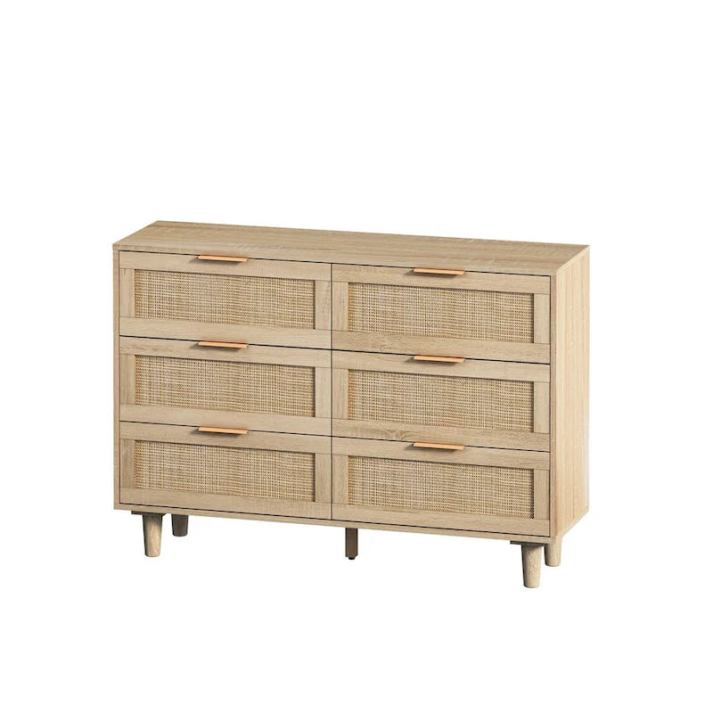Mobile contenitore a 6 cassetti in rattan naturale da 109,9 cm per camera da letto e soggiorno