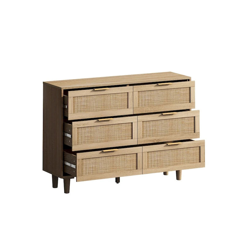 Mobile contenitore a 6 cassetti in rattan naturale da 109,9 cm per camera da letto e soggiorno