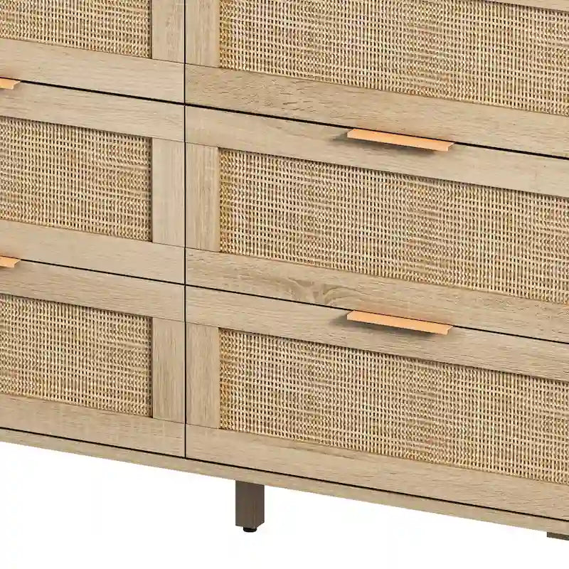 Mobile contenitore a 6 cassetti in rattan naturale da 109,9 cm per camera da letto e soggiorno