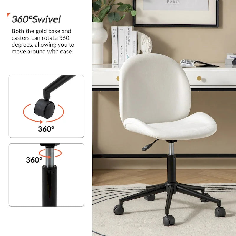 Sedia da Ufficio Moderna Girevole a 360° Senza Braccioli con Base in Metallo