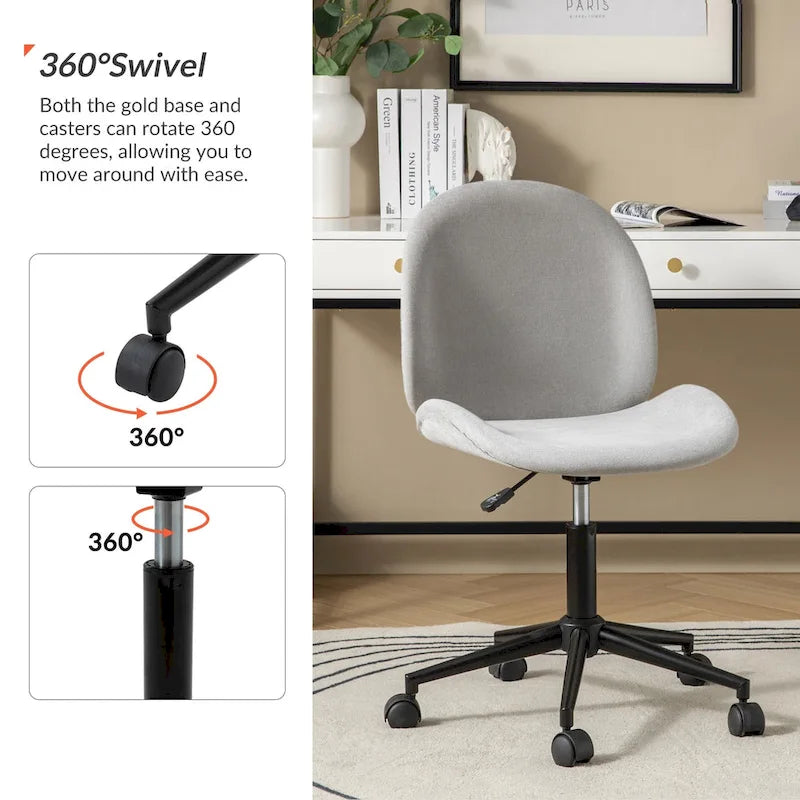 Sedia da Ufficio Moderna Girevole a 360° Senza Braccioli con Base in Metallo