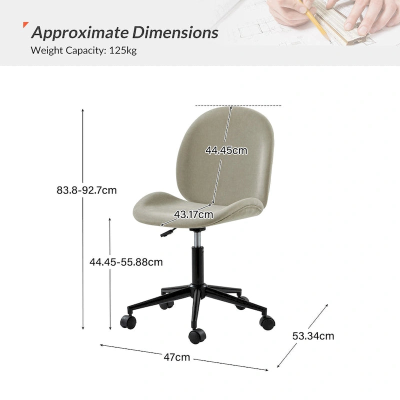 Sedia da Ufficio Moderna Girevole a 360° Senza Braccioli con Base in Metallo